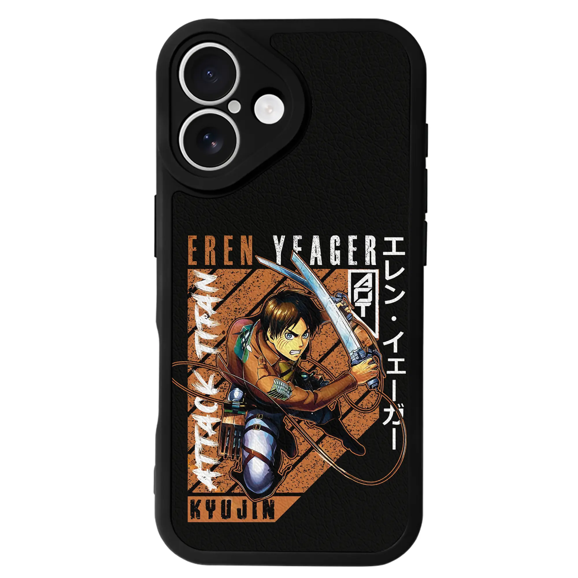 進撃の巨人 グッズ エレン・イェーガー - IPhone 16シリーズ対応 ・ シリコンスマホケース ・ レザー調 ・ 高精度フィット ・ 耐衝撃 ・ ワイヤレス充電対応 ・ 精密カット